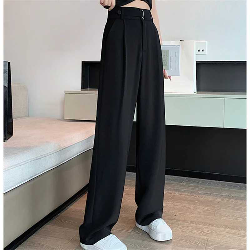 Seoulish Summer Womens Casual Pants Wide Leg Pants Ele Office Lady 2024 New Solid Color High Waist Loose Trousers FeXJ250616
