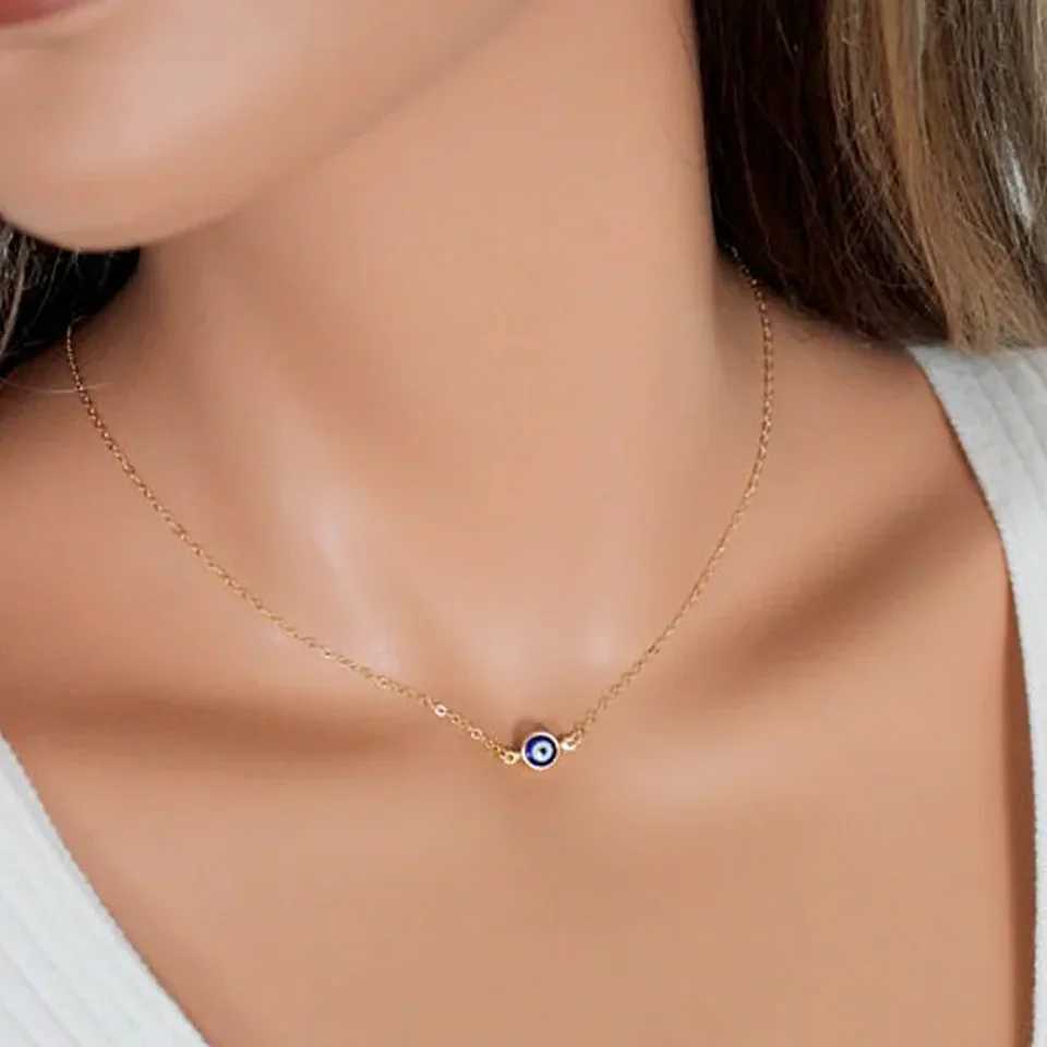 New Arrival Evil Eyes Deep Sea Blue Pendant Necklace Metal Thin Chain Jewelry Turkey Blue Eyes Ladies Jewelry Gift V250616