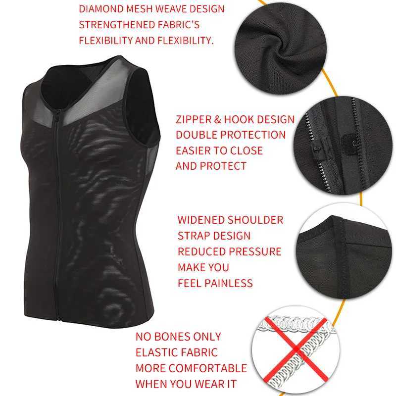 Mens Body Shaper Abdomen Slimming Shapewear Belly Shaping Corset Top Gynecomastia Compression Shirts WIth Zipper Waist Trainer W250616