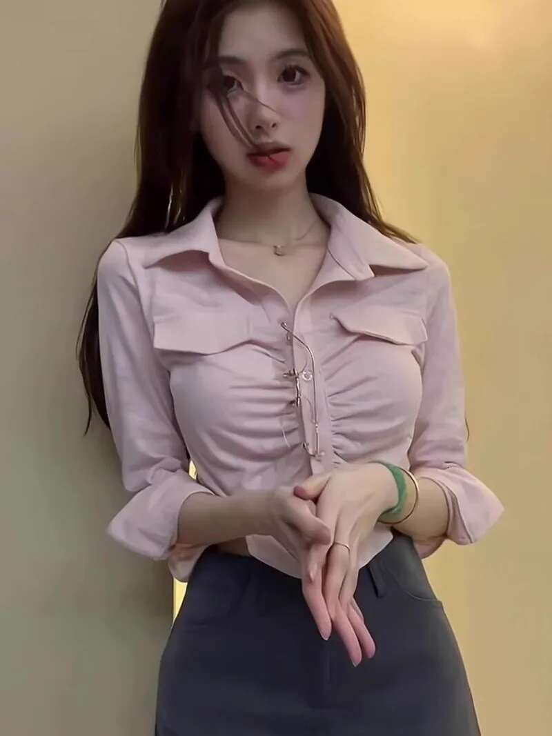 Summer Shirts Blouses for Women Blended Full Long Sleeve Y2k Fashion Woman Top Modern Korean Style New Collection 2025 Vintage