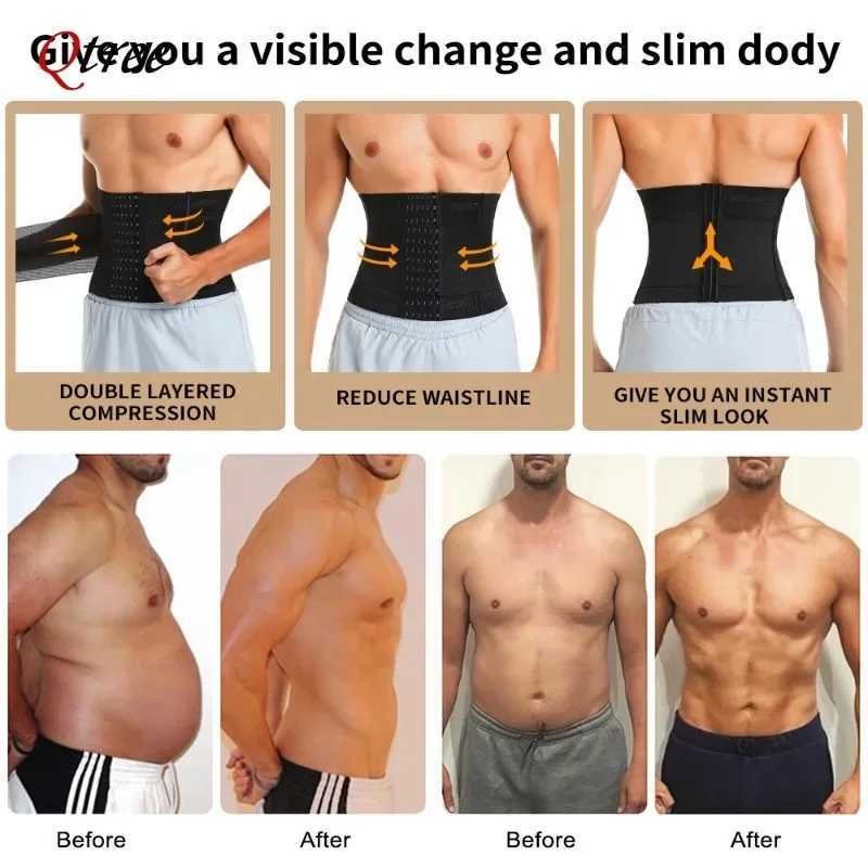 Qtree Neoprene Waist Trainer Belt Compression Body Shaper Men Slim Belts Slimming Weight Loss Belly Trimmer Sauna Sweat Corset W250616