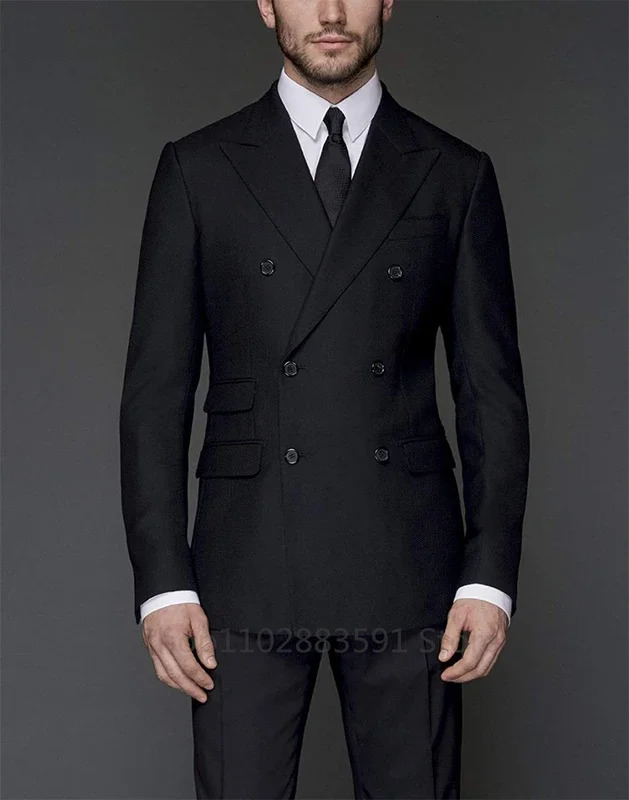 Fashion Lapel Black Men 2 Pieces Wedding Prom Dress Suits Double Breasted Slits Groom Party Tuxedo Set 250613