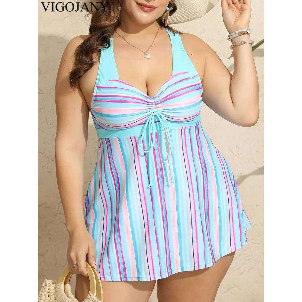 VigoJany 2025 Print Strapped Plus Size Swimwear Women Push Up Large One Piece Swimsuit Backless Cross Hollow Chubby Bathing Suit