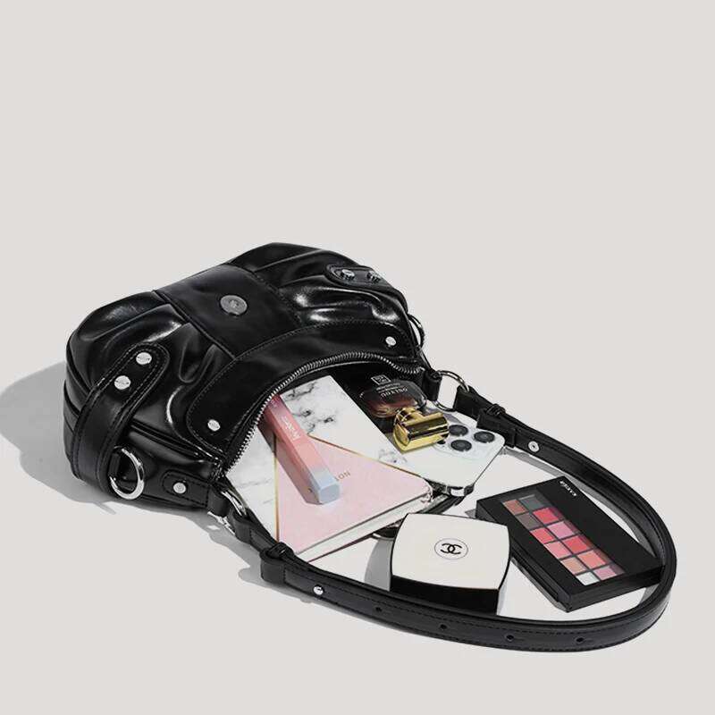 Women's Bags Designer Rock Handbags Designer Bags For Women And Purse 2023 New In PU Wax Skin Small Metal Sheets Decorate Shoulder Bag