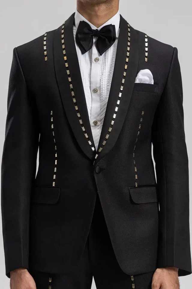 Handsome Men Suits Customized 2 Pieces Hand Made Beading Groom Wedding Party Tuxedos Slim Fit Male Jacket Homme