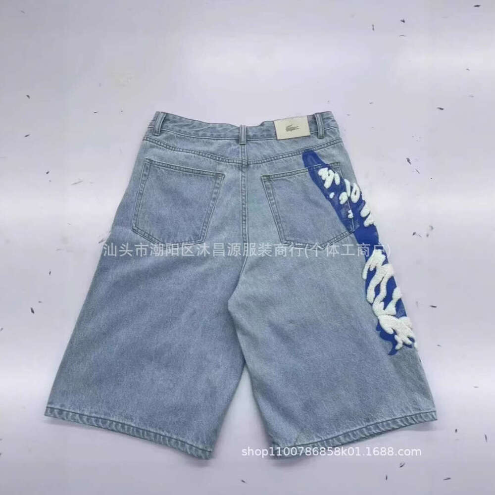 Summer New Fashion Hip-Hop Denim Shorts Men's High Street Niche Casual Printed Wide-Leg Pants
