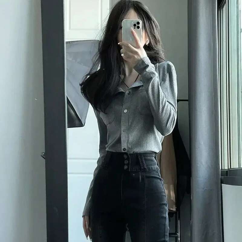 Button Female Tee Polyester Womens Polo Plain With Collar T-shirts Cheap Clothes New Aesthetic Y2k Fashion Youth High Quality