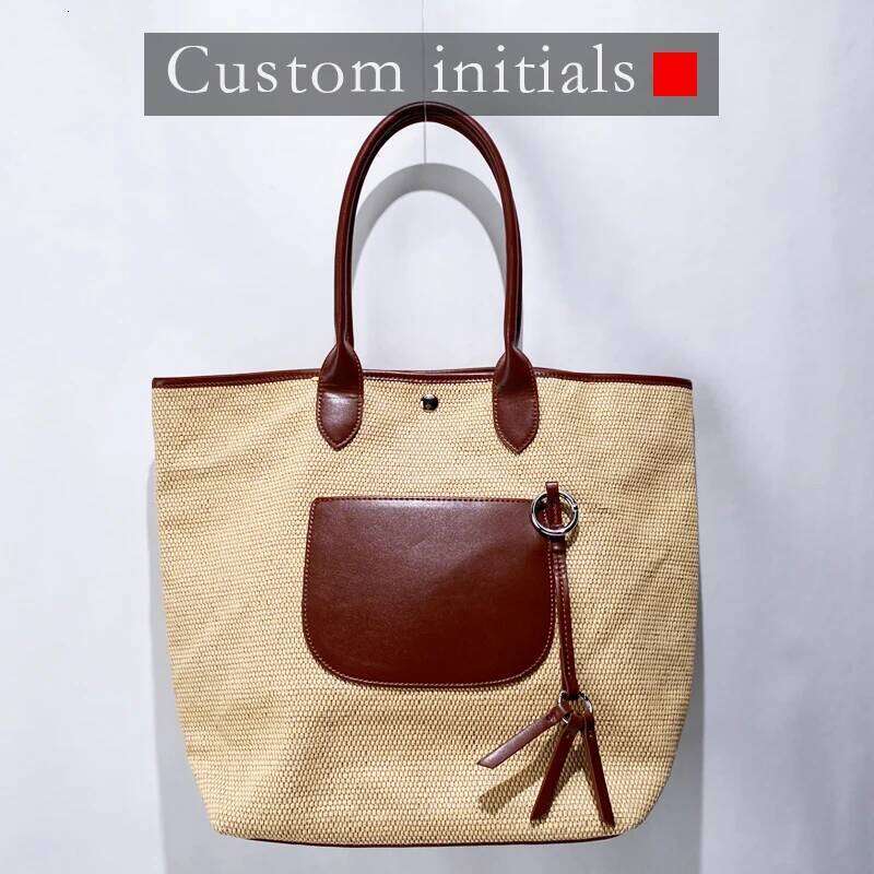 Women's Bags Designer Custom Initials Straw Tote Bags For Women Designer Handbags Purses New In PU Button Large Capacity Underarm Shoulder