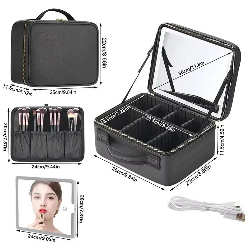 Smart LED Cosmetic Case With Mirror Travel Makeup Bag Large Capacity Female Beautician Skincare Product For Women 250616