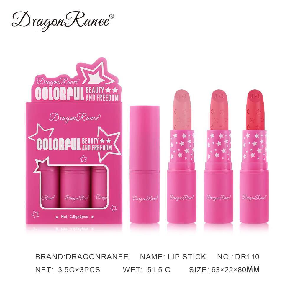 3Pcs/Box Matte Waterproof Korean Makeup for Women Lipstick Set Cosmetic Beauty Long Lasting High Pigmented Lipgloss happy