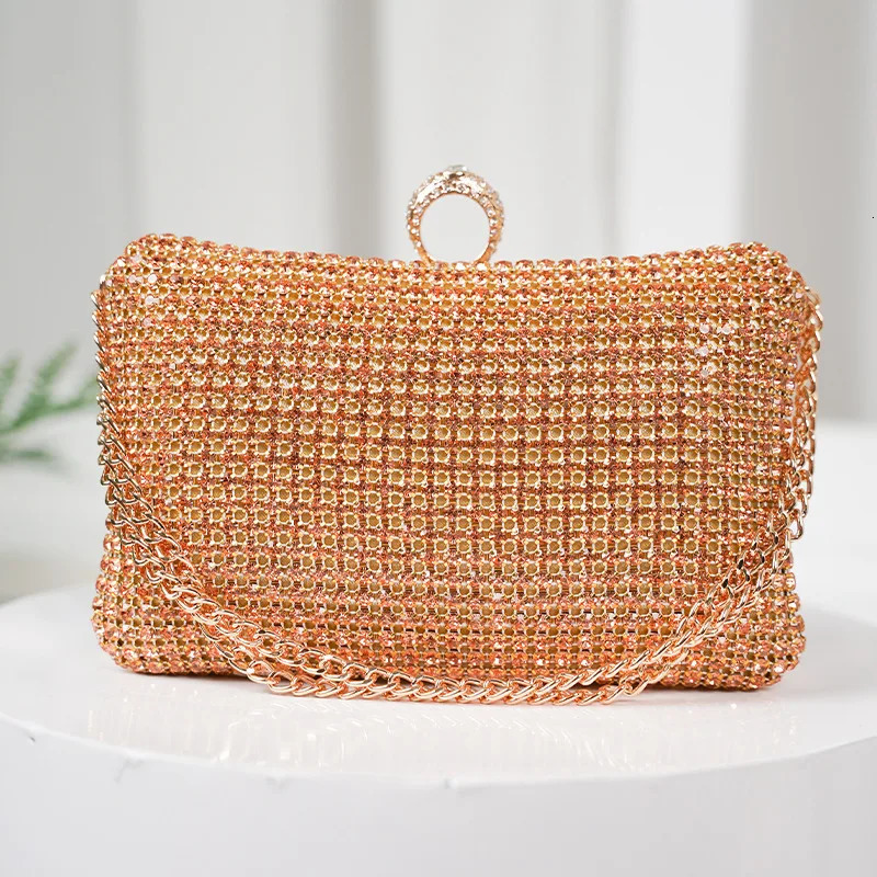 Diamonds Evening Bags for Women Silver Gold Luxury Shoulder Wedding Party Banquet Clutch Purse Simple Rhinestone Handbags 250614
