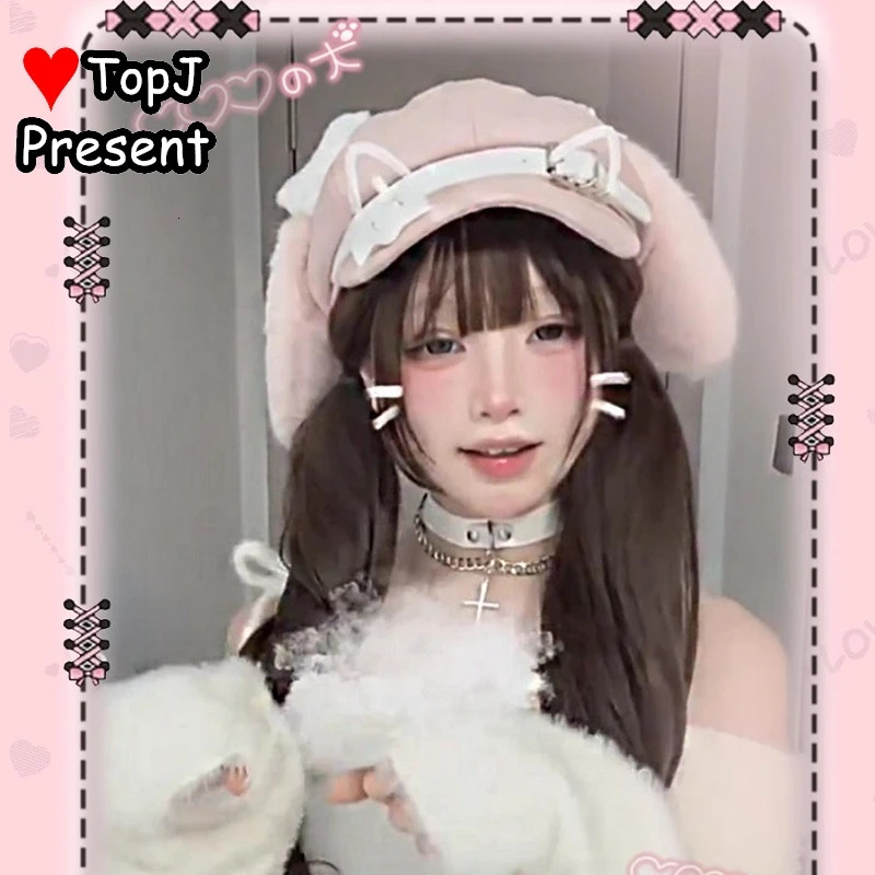 Womens Lolita fluffy Gothic Harajuku Spicy Girl star Versatile Retro Miss Style Spring puppy ears octagonal cap spaper hat 250604