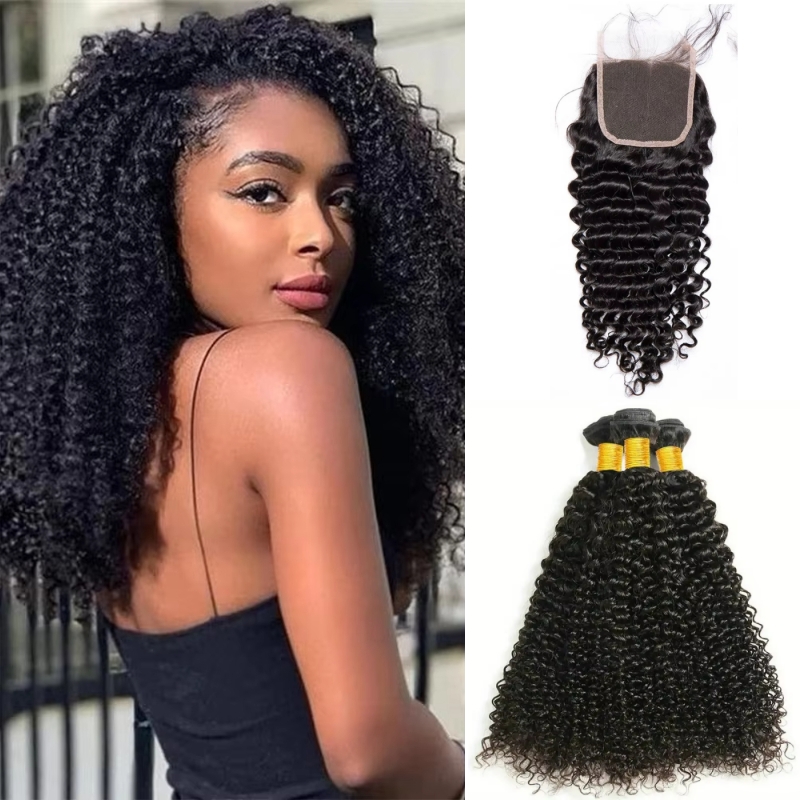 Kinky Curly Human Hair Bundle Unprocessed Curly Weave Weft Hair Bundle Hair Extensions Raw 30 Inch Natural Unprocessed Hair Remy Water Wave 100% Brazi