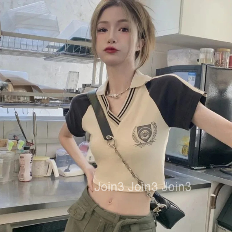 Female Tee Womens Polo Slim Graphic Short Sleeve T-shirt Youth Clothing Sales Y2k Fashion Original Basic New Korean T-shirts