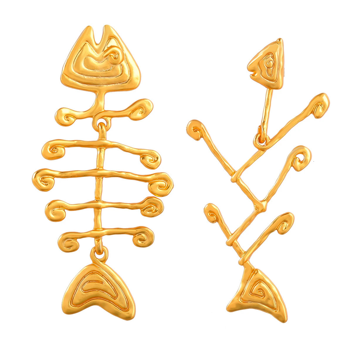 Creative Fish Bone Asymmetric Dangle Earrings for Woman 250610