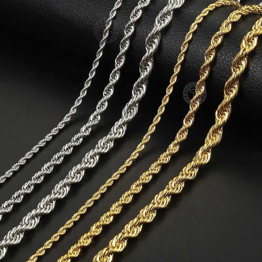 Stainless Steel Twisted Rope Link Chain 3/5/7mm Gold Silver Color Necklace for Men Women Jewelry Accessories W250616
