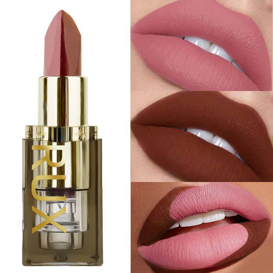 1pc Two-tone Matte Pink Waterproof lip Makeup easy to use Lipstick Refill Tint,Long Lasting Lip Senior Cosmetic Gif happy