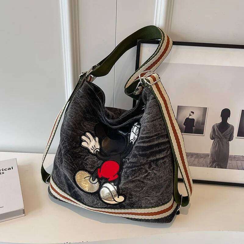Cartoon Large Capacity Cowboy Women's Adjustable Wide Shoulder Strap Crossbody Bucket Bag
