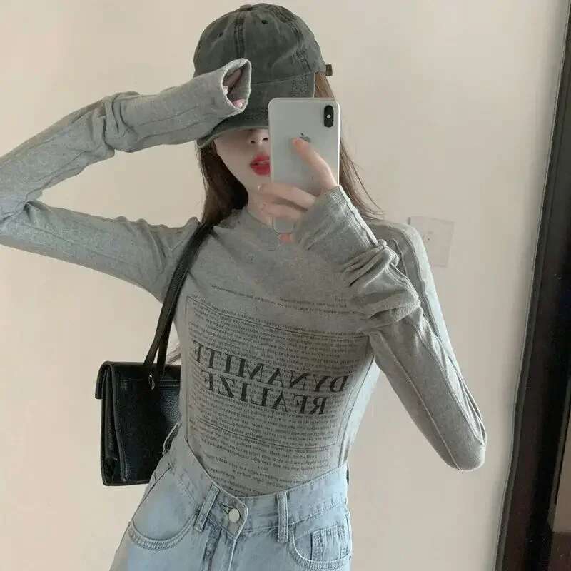 Causal With Sleeves Korean Style Long Sleeve T Shirt for Women 2025 High Quality Y2k Fashion Korea Basic Clearance Tops Woman