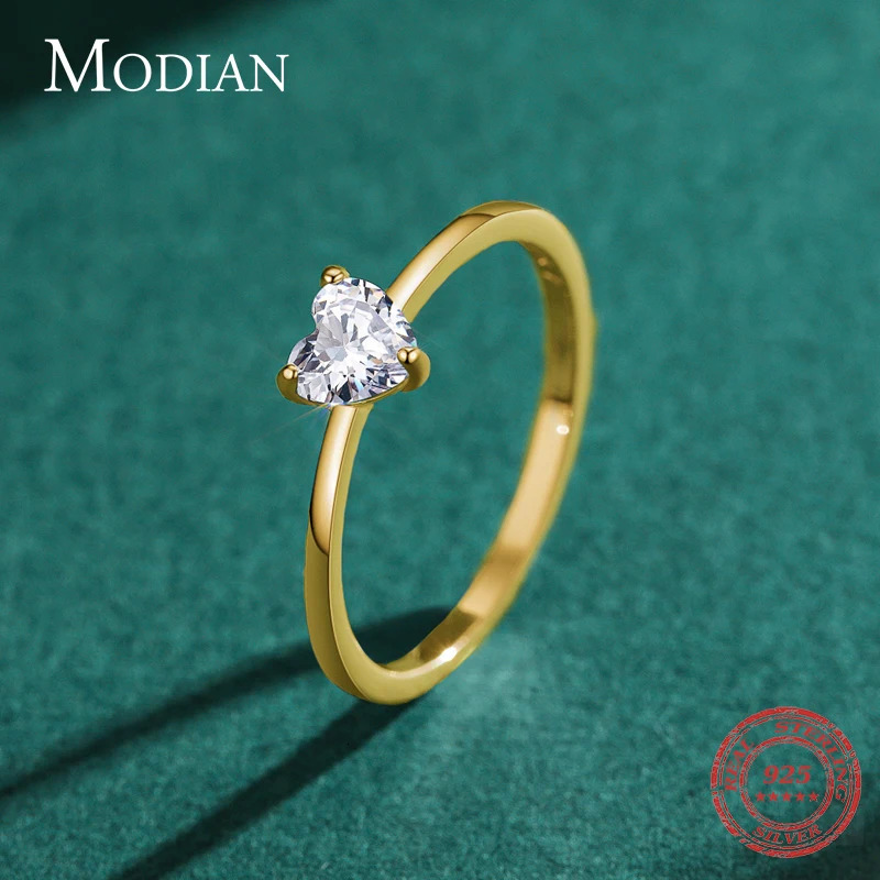 Modian 925 Sterling Silver Simple Love Heart AA Zirconia Sparkling Finger Ring For Women Female Wedding Jewelry 250610