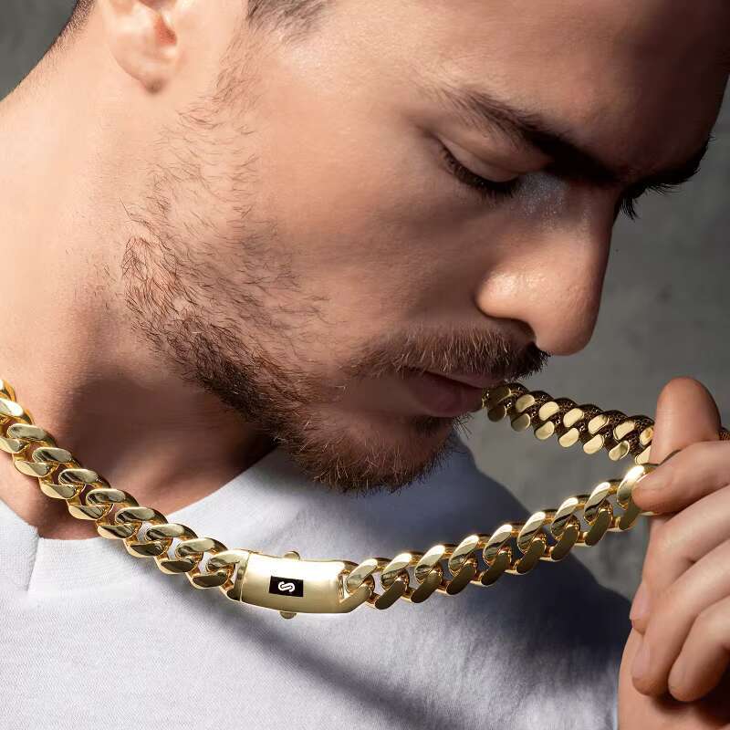 Cadena 14k 18k Gold Plated Hip Hop Luxury Jewelry Monaco Chain Classic Plain Lock Miami Cuban Link Chain Mens Choker Necklace