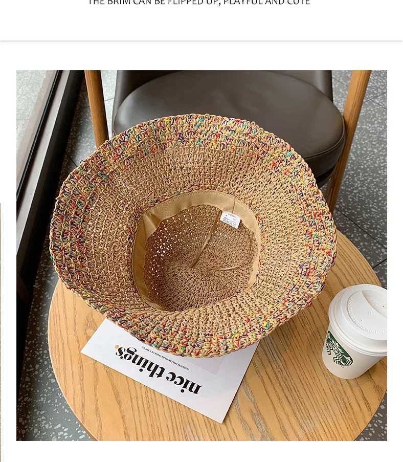 Womens Braided Straw Fisherman Hat UPF50+ Wide Brim Face Slimming Summer Beach Vacation Laser Cut Fashionable Sun Hat M250616