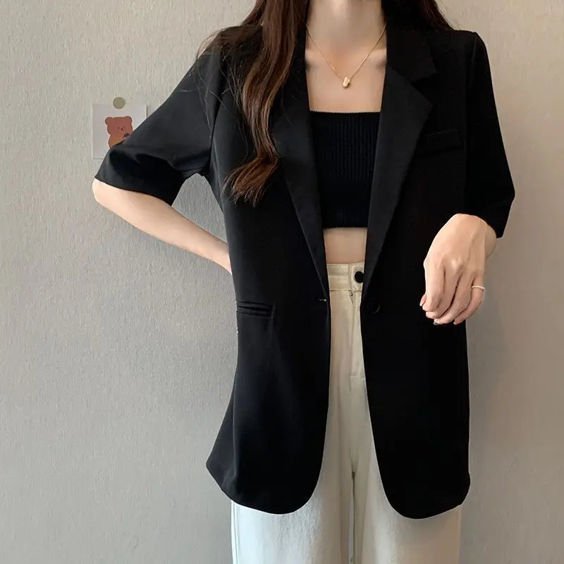 Thin Suit for Women 2025 Summer Korean Style Suit Jacket Casual Loose Versatile Short-sleeved Top 250614