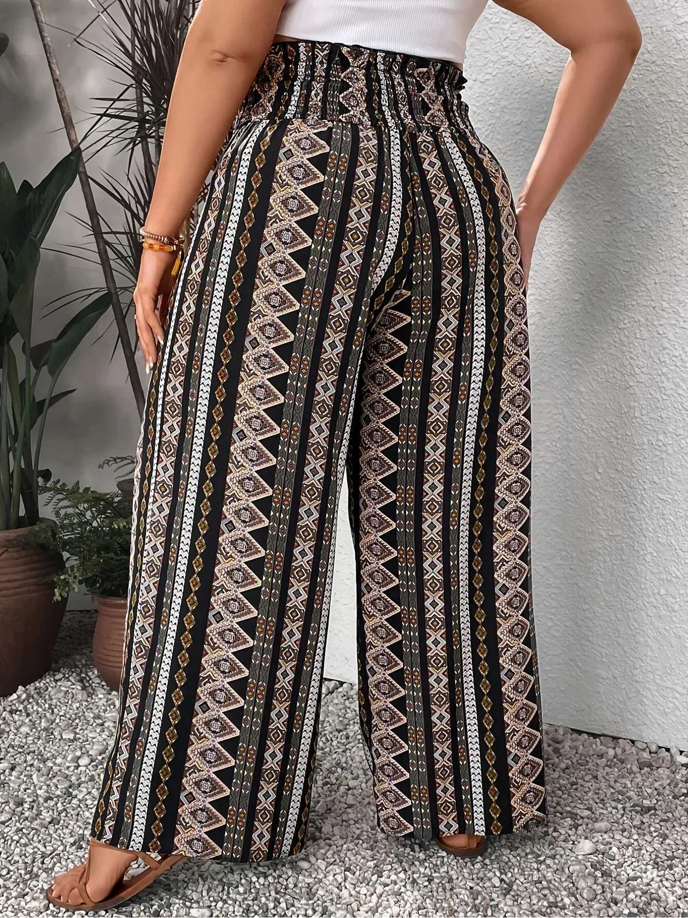 Plus Size 1XL-5XL Women Fashion Bohemian Ethnic Print Pants with Elastic Waist Loose Long Trousers Ladies Comfort Wide Leg PantsXJ250616