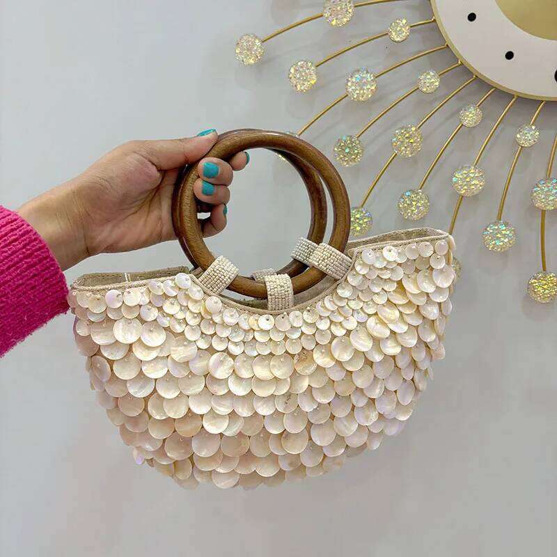 NEW wood Top-Handle White Crystal Clutch Bag High Quality Women's Wedding hand woven Handbags Fashion Bags