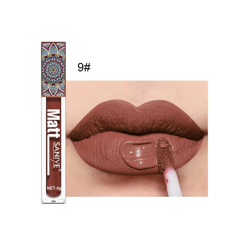 Waterproof Matte Lipstick Brown Nude Pigment Dark Red Long Lasting Velvet Lip Gloss Balm Women Makeup Lipgloss Maquiagem happy