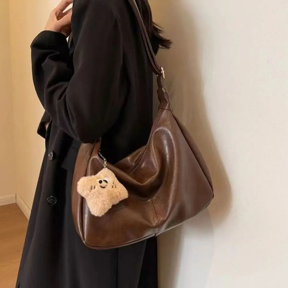 Trendy Slouchy Shoulder Bag for Women PU Leather Large Capacity Ladies Hobo Tote Bag Retro Underarm Bag 250609
