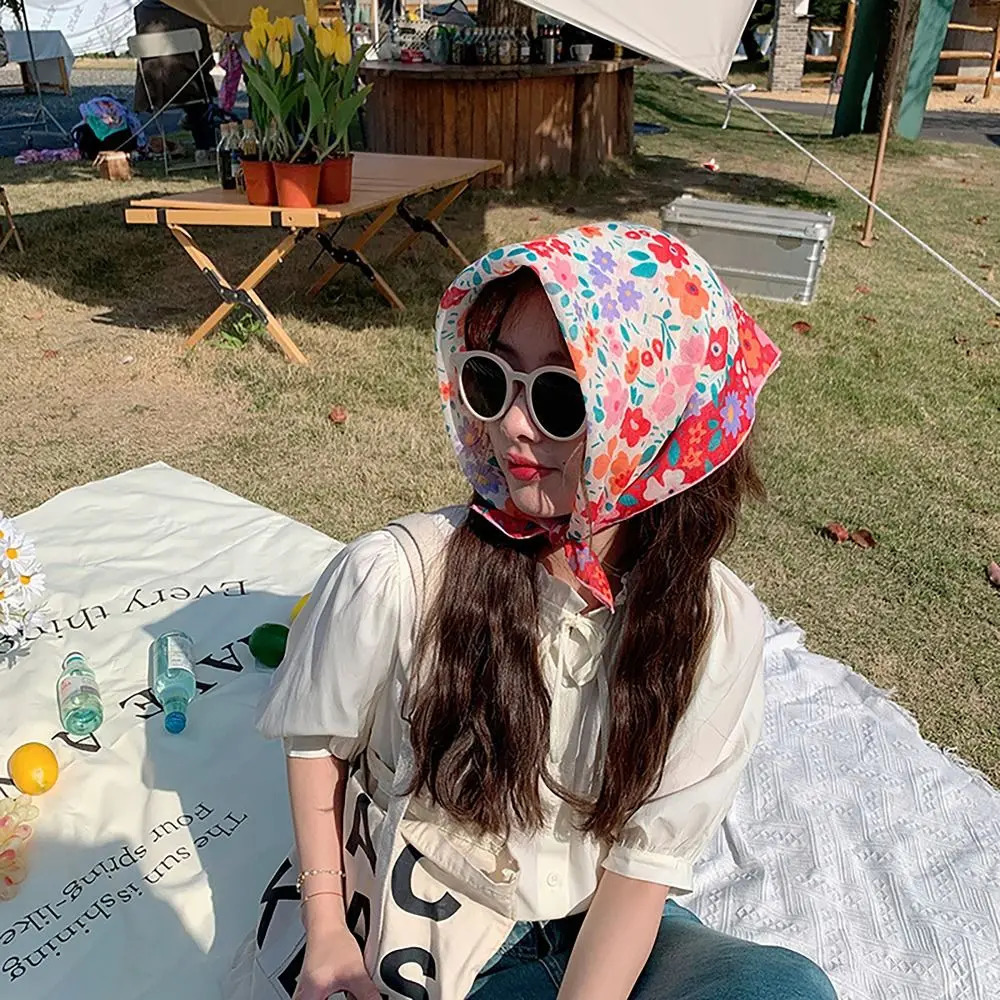 Sweet French Pastoral Style Headscarf INS Style Flower Printed Headband Towel Sun Protection Headband Women 250610