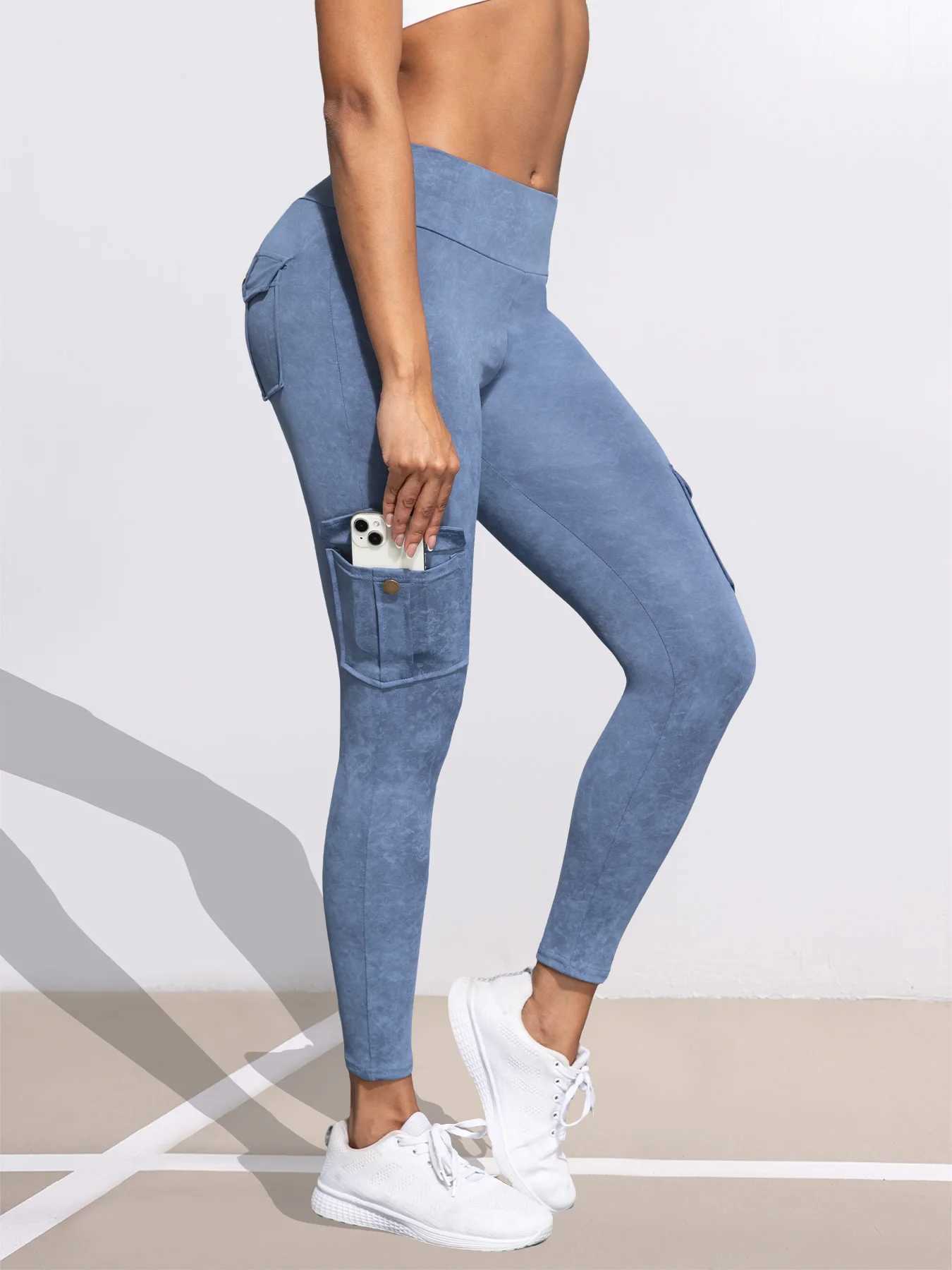 1/3 PCS Washed Print Work Pocket Women Leggings Elastic Butt Lifting Fitness Tights 2025 New Athletic Pants Fashion StreetwearXJ250616