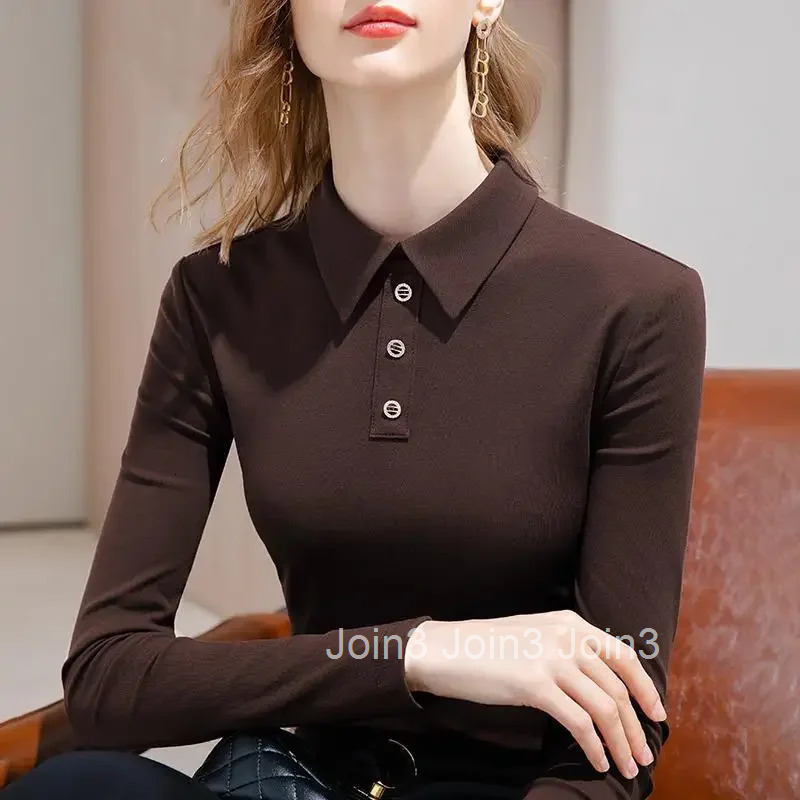Polo Neck T Shirt for Women Basic Woman Tshirt Commute Tops Korean Clothing Fashion 2025 Popular Clothes High Quality Pretty Y2k