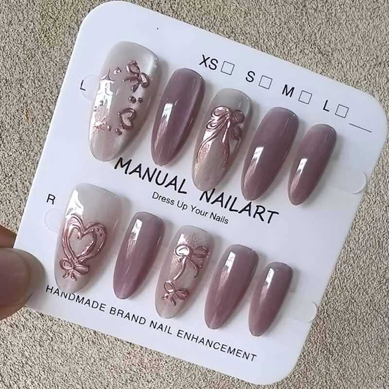 10Pcs 3D Hollow Diamond Grid Irregular Gilded French Style Purple Gemstone Detachable Manicure Nail Patch R250616