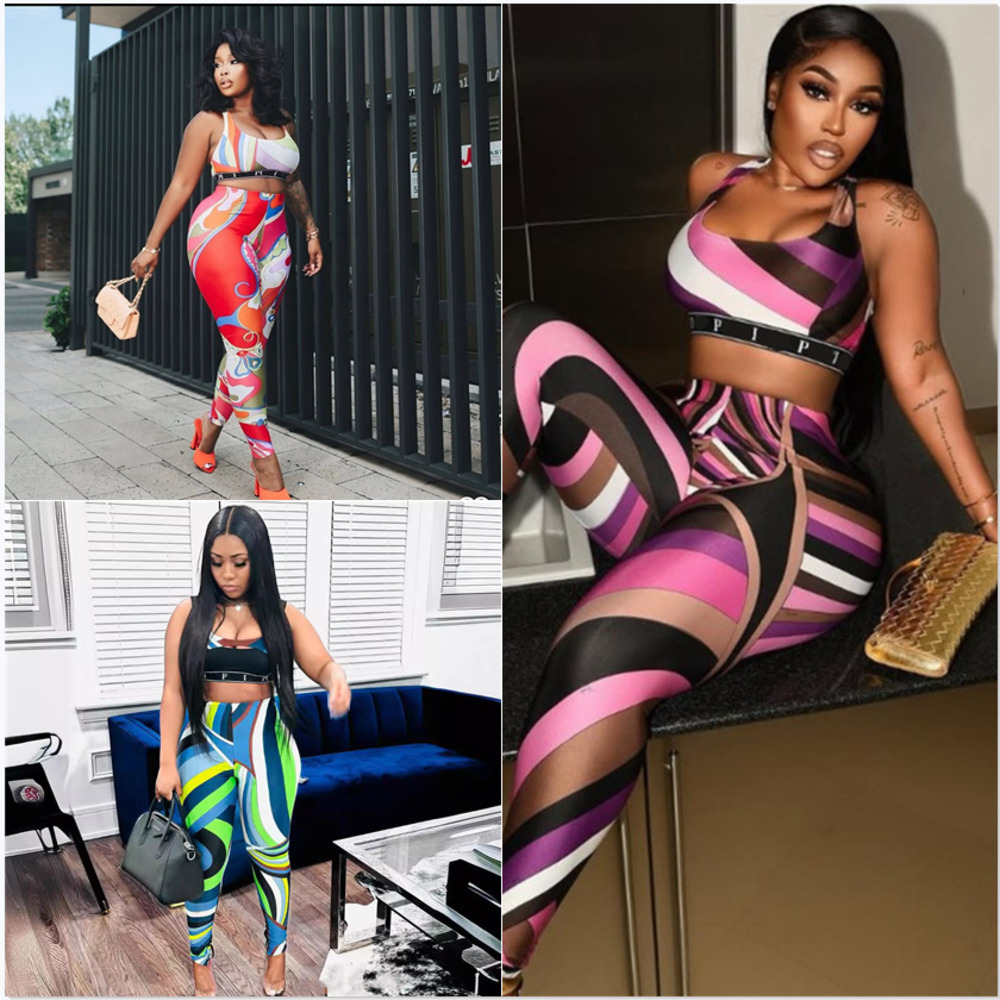 Fashion Designer Tracksuits Two Piece Set Women Sleeveless Sexy Tank Top Slim Sexy High Waist Pants Sports Yoga Suit Outfits 7 Styles