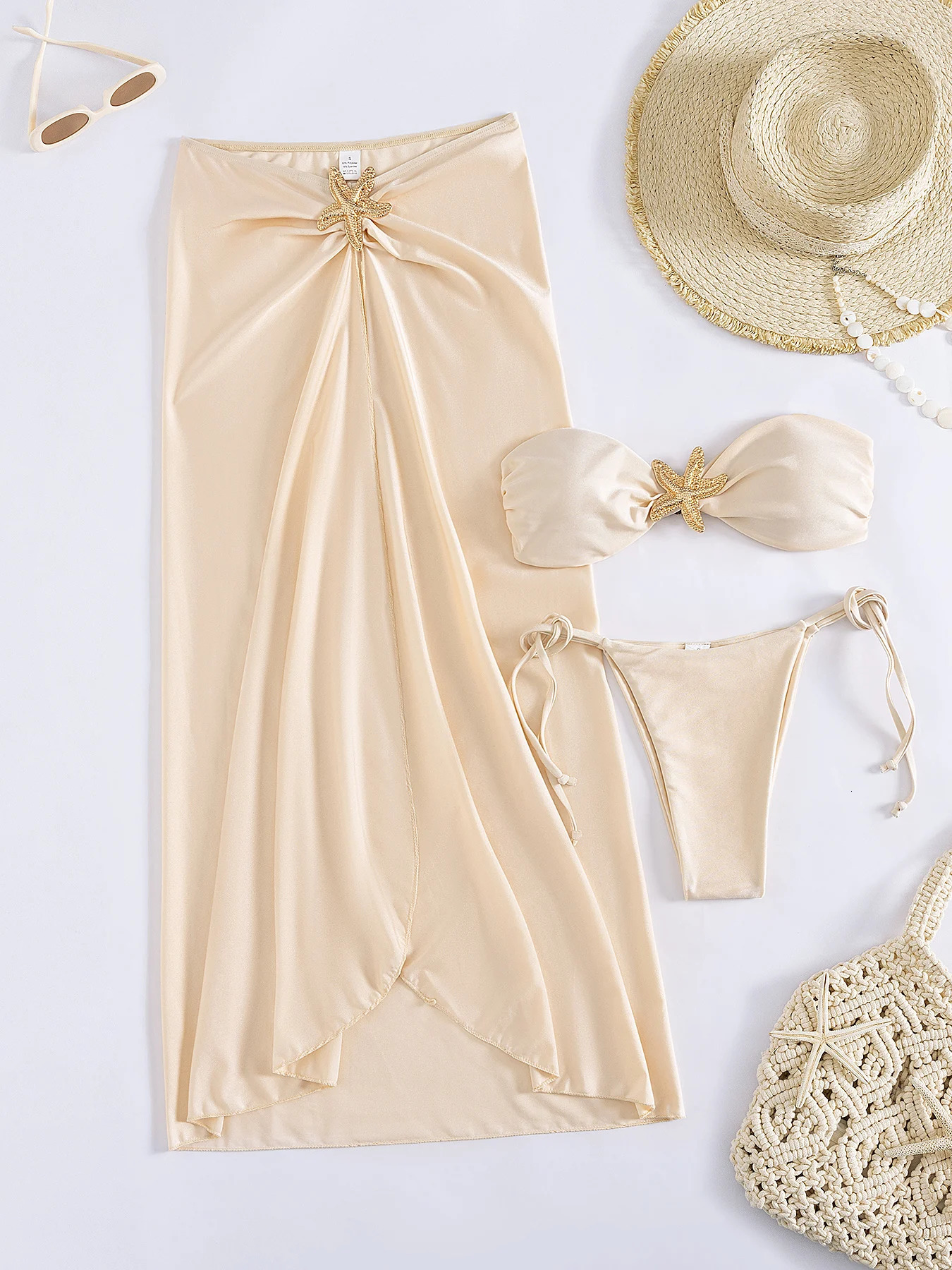 2025 Trend Fashion Shiny Star Bikini And Skirt Set Women 3Pc Swimsuit Lady Summer Holiday Beachwear Party Outfits Female Clothes 250614