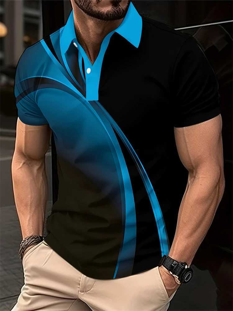 Mens Shirts Color Blocking Three-dimensional 3D Printing Mens Fashion Buttons Short-sleeved T-shirt Mens Polo Shirt Tops W250616