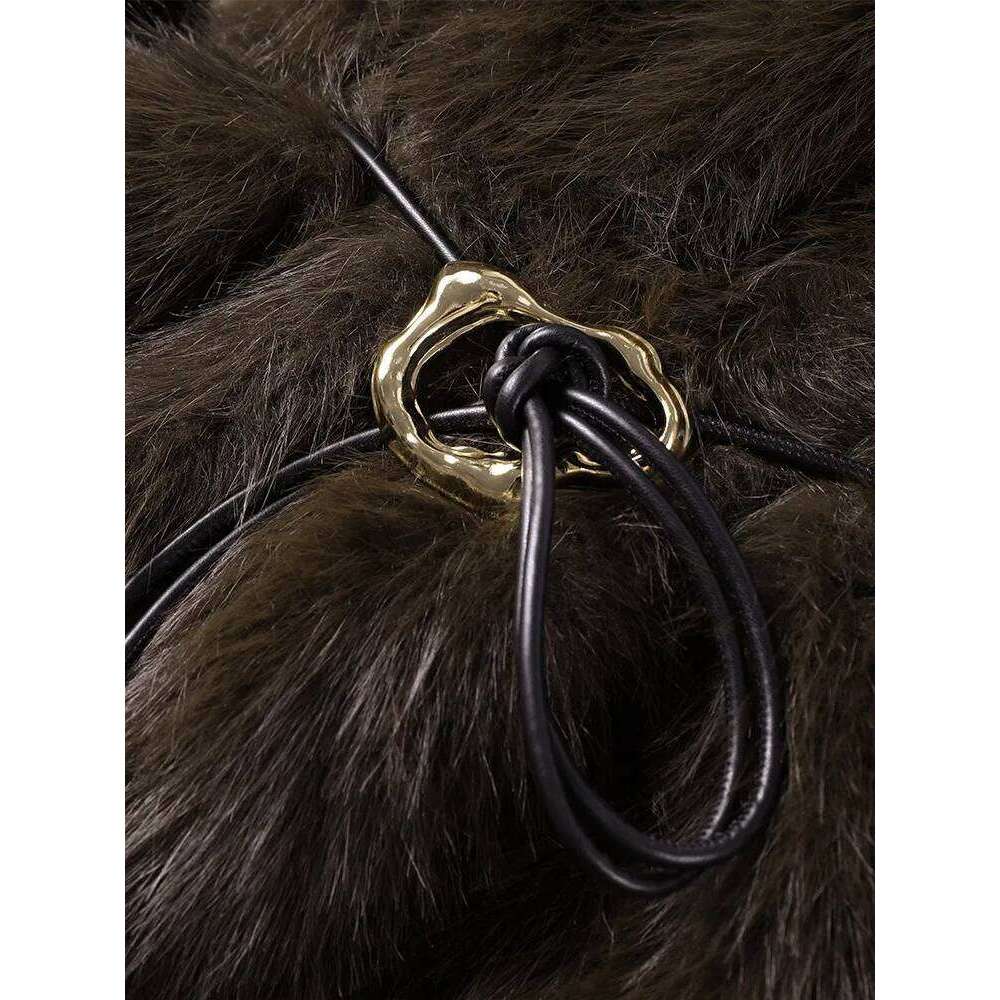 Vintage Women's Winter Jacket Fluffy Turn-down Collar Female Faux Fur Coat With Belt Loose Full Sleeve Ladies Outerwears