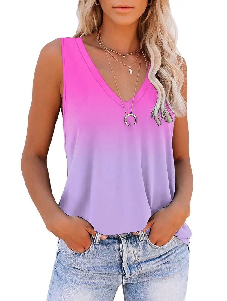 Summer Fashion Tie Dye Gradient 3D Print Tank Tops Womens Oversized V-Neck Sleeveless Camisoles Vest Woman Streetwear Clothing 250614