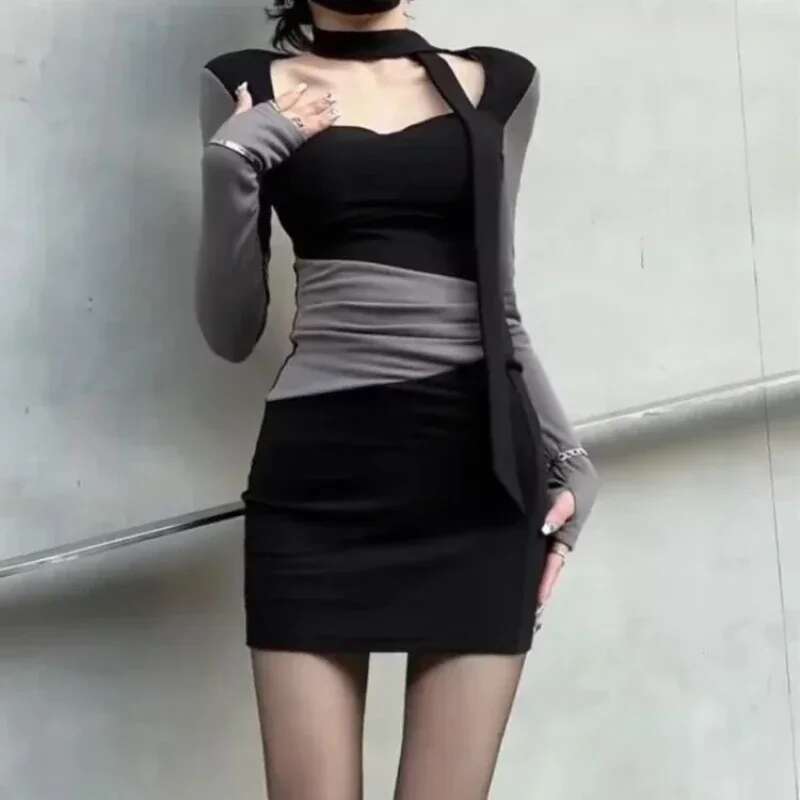 Trend Bandage Womens Long Sleeve Dresses Bodycon Female Dress Corset Tight On Promotion New In Kpop Cheap Casual Retro Trendy X