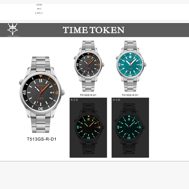 Men's Diver Mechanical Watch TIME TOKEN with 2813 Movement Super Luminous Sapphire Crystal Automatic Winding 304L Steel Case/Turtle Buckle 100M W