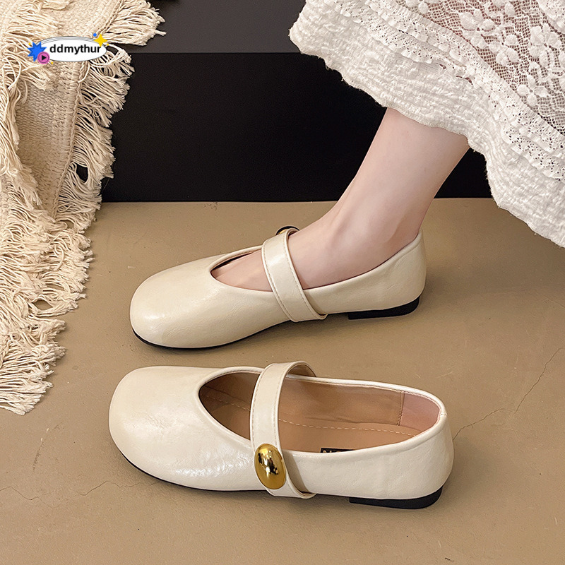 2025 New Spring/Summer Round Toe Flat Soft Leather Comfortable Versatile One-Strap Women's Shoes Trend ddmythur