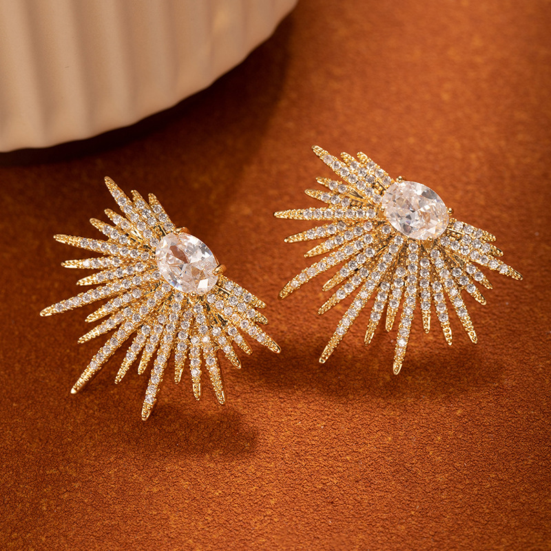 Choucong Ins Top Sell Bright Luxury Jewelry 925 Sterling Silver Oval Cut White 5A Cubic Zircon Sun Flower Pave Zircon CZ Diamond Gorgeous Women Stud E