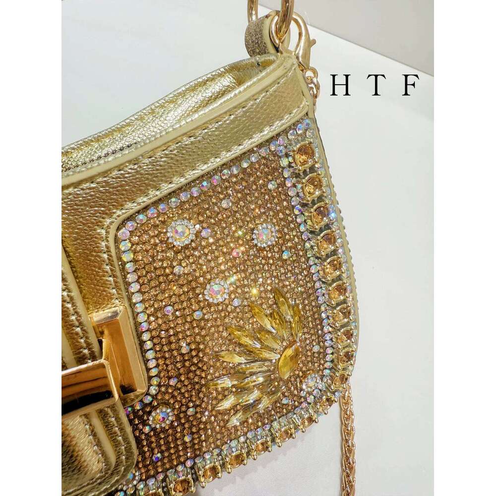 Fashionable Sequin Knotted Pu Material Dinner Hot Dia Rhinestone Handbag Chain Crossbody Clutch Bag