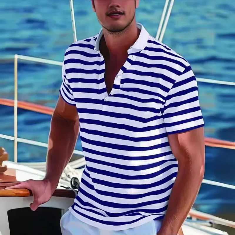 Summer Fashion Casual Short-sleeved Mens POLO Shirt Striped Long-sleeved Casual Top Hawaiian Shirt Men Shirts Mens Clothing W250616