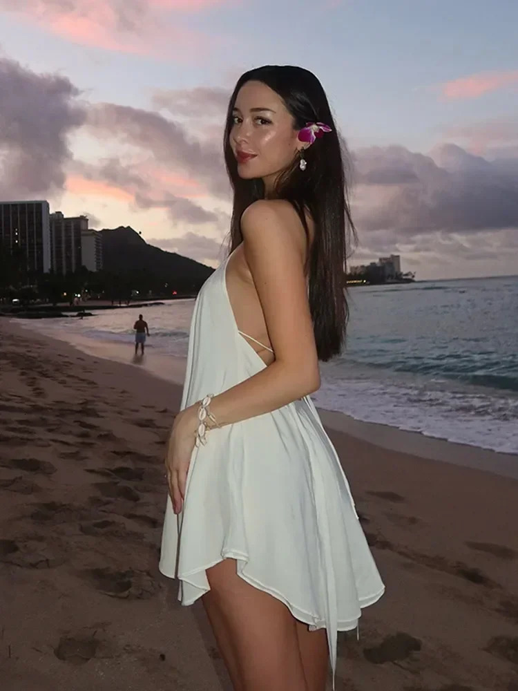 2025 Sexy Party Off Shoulder Dresses Womens Elegant Sleeveless Hollow Out Beach Dress Backless High Street Lady Summer Vestidos 250614