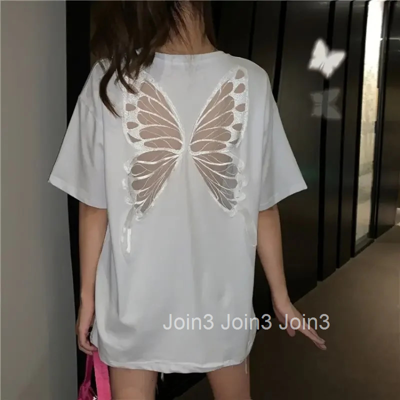 Womens T-shirt Mesh Cotton Female Top 90s Vintage Harajuku Fashion Korean Yk2 Goth Y2k Clothing Pulovers Youthful Clothes 2025
