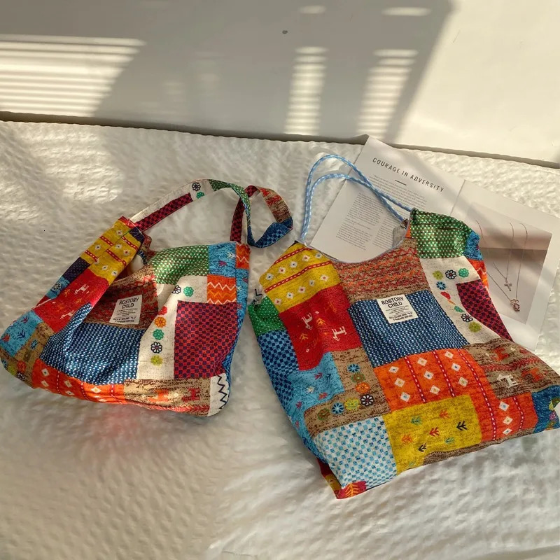 Youda Polyester Fabric Shoulder Bag Fanshion Bohemian Patchwork Style Crossbody Large Casual Capacity Shopper Tote Bags 250614