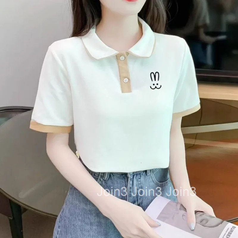 Summer Outfit Female Tee Slim Womens Polo Short Sleeve T-shirt Korean Popular Clothes Clothing Trend 2025 with Collar T-shirts